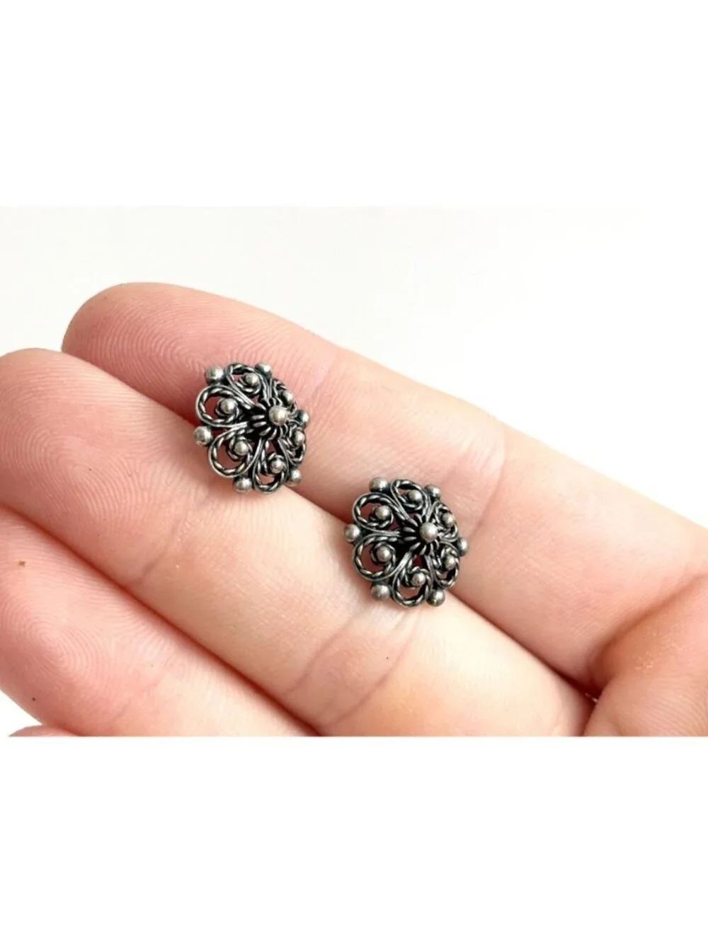Telemark by Sylvsmidja 830 Oxidized Vintage Silver Stud Post Back Earrings